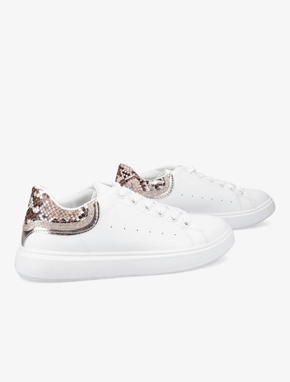 Sneakers à contrefort pailleté et imprimé python - Blanc/beige - 4
