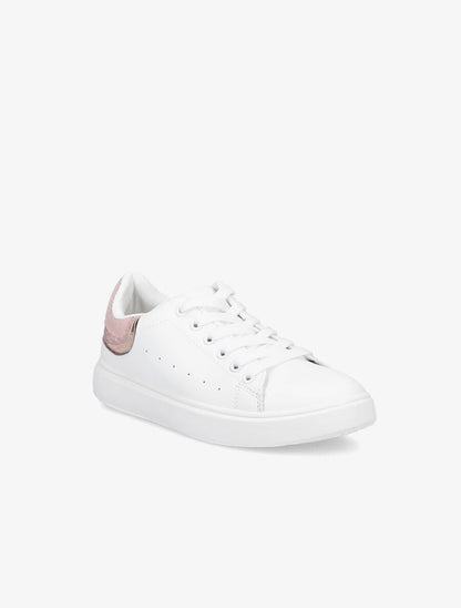 Sneakers à contrefort pailleté et suédine - Blanc/rose - 2
