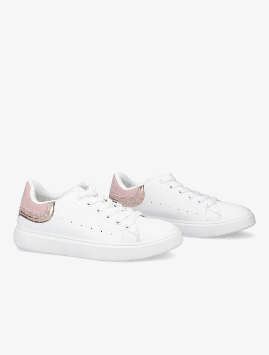 Sneakers à contrefort pailleté et suédine - Blanc/rose - 4