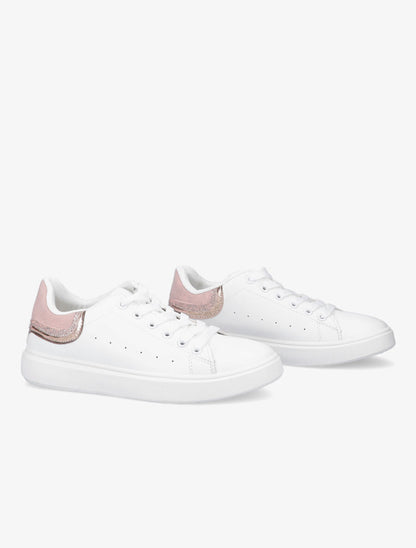 Sneakers à contrefort pailleté et suédine - Blanc/rose - 4