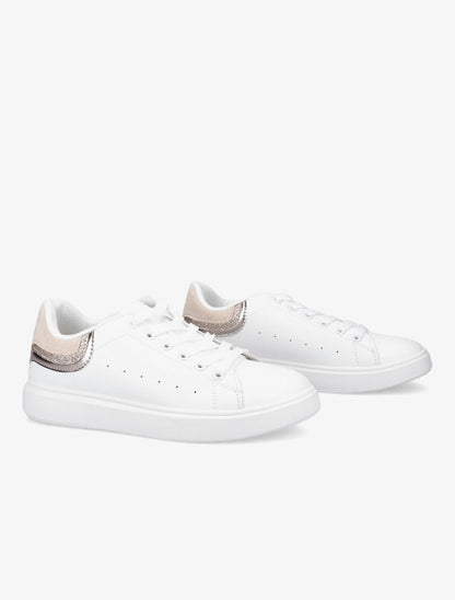 Sneakers à contrefort pailleté et suédine - Blanc/beige - 4