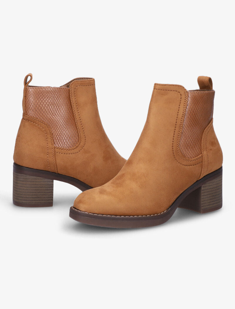 Bottines en suédine à détail python - Camel - 1