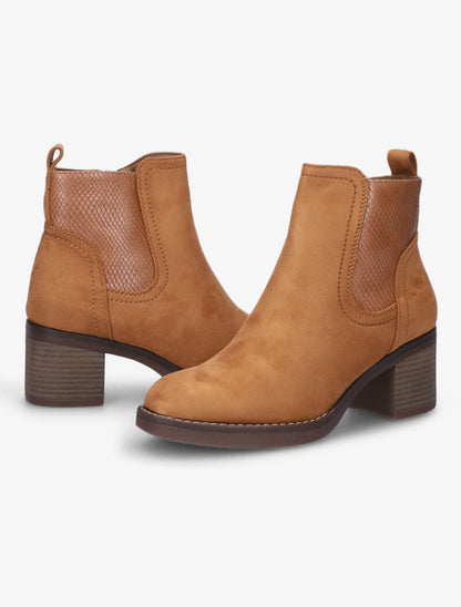 Bottines en suédine à détail python - Camel - 1