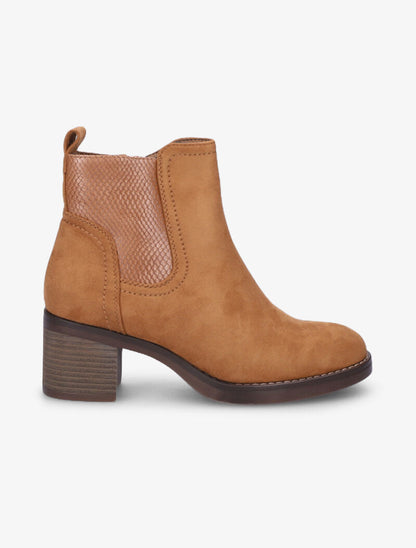 Bottines en suédine à détail python - Camel - 2