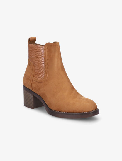 Bottines en suédine à détail python - Camel - 3