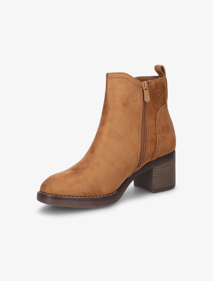 Bottines en suédine à détail python - Camel - 4