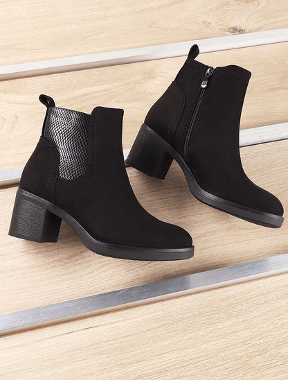 Bottines en suédine à détail python - Noir - 5