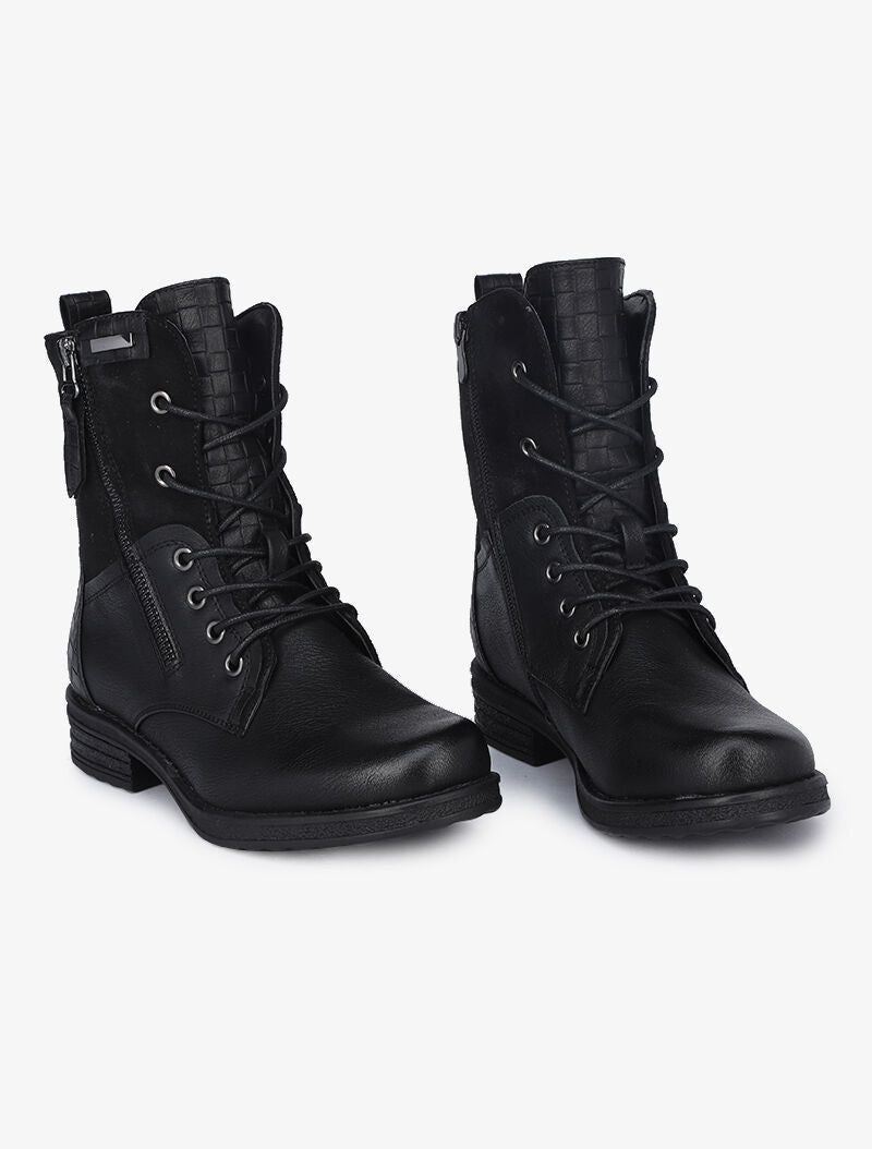 Boots style grunge bi-matière à zip décoratif - Noir - 1