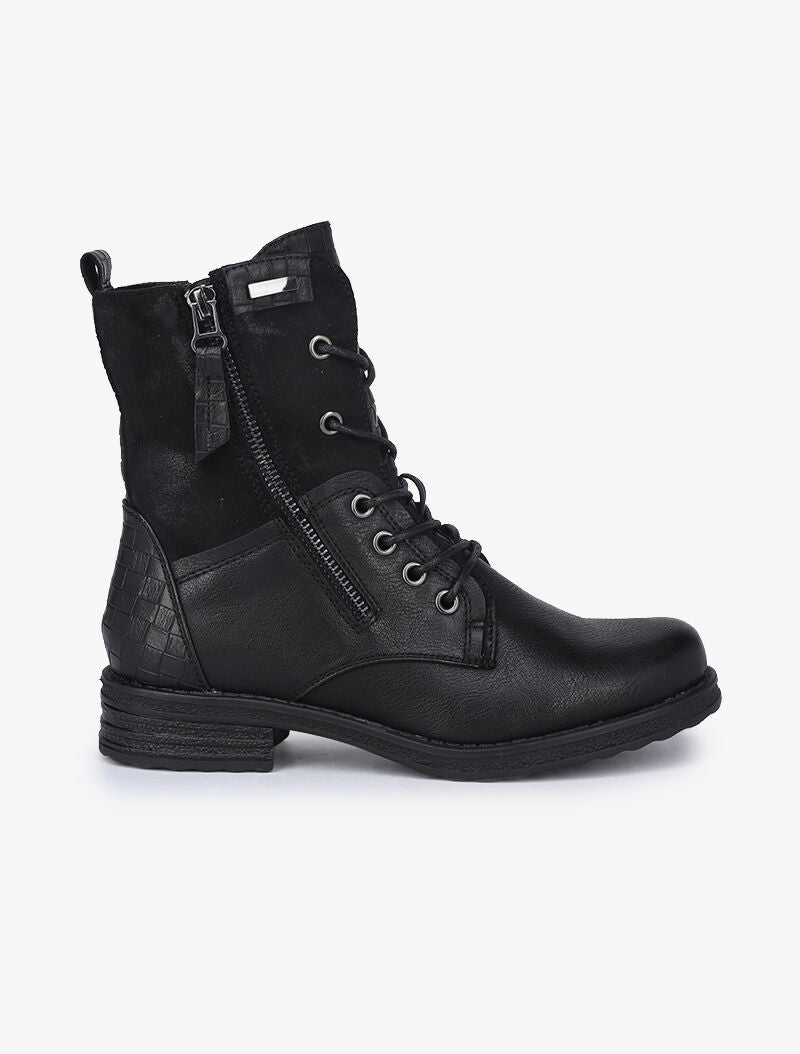 Boots style grunge bi-matière à zip décoratif - Noir - 2