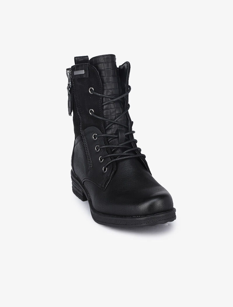Boots style grunge bi-matière à zip décoratif - Noir - 3