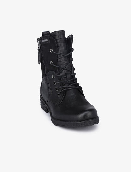 Boots style grunge bi-matière à zip décoratif - Noir - 3