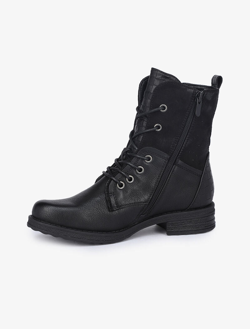 Boots style grunge bi-matière à zip décoratif - Noir - 4