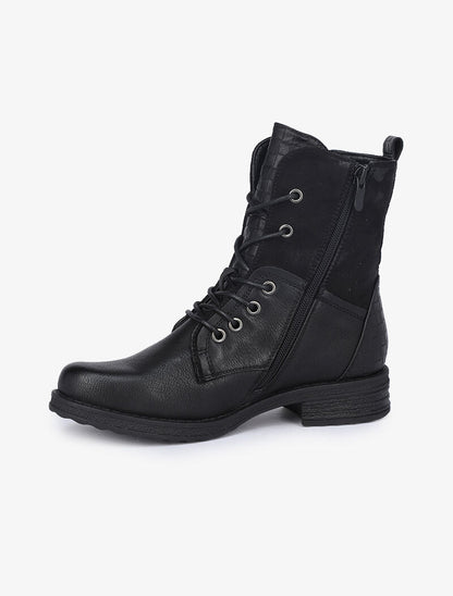 Boots style grunge bi-matière à zip décoratif - Noir - 4
