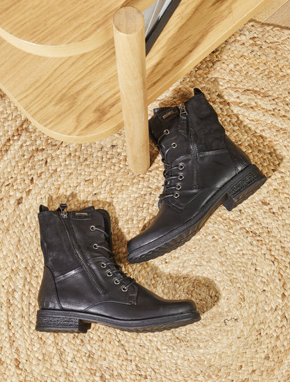 Boots style grunge bi-matière à zip décoratif - Noir - 5