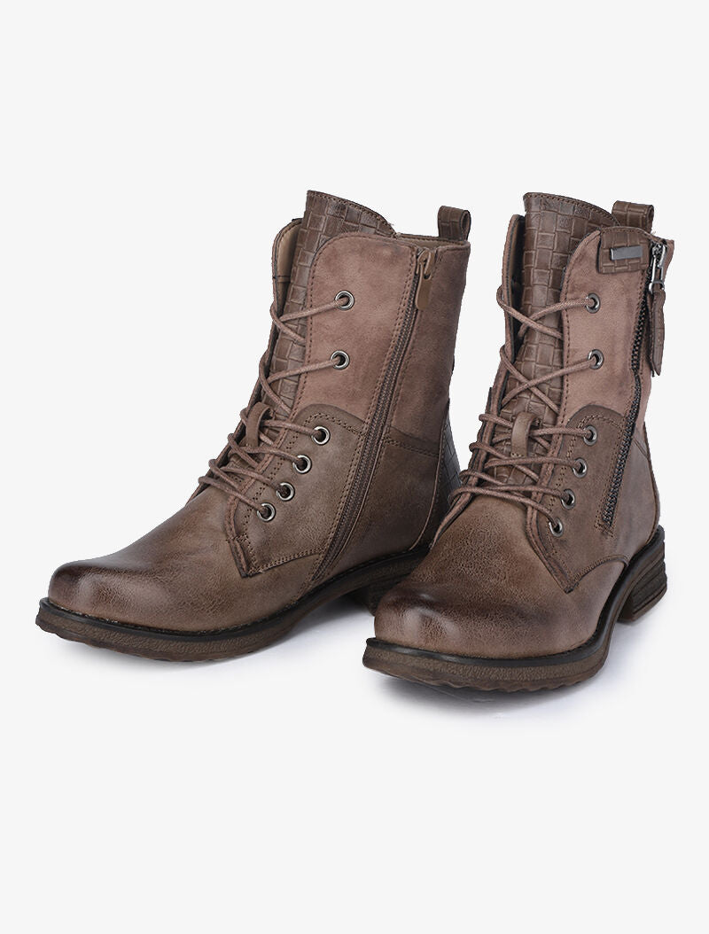 Boots style grunge bi-matière à zip décoratif - Taupe - 5