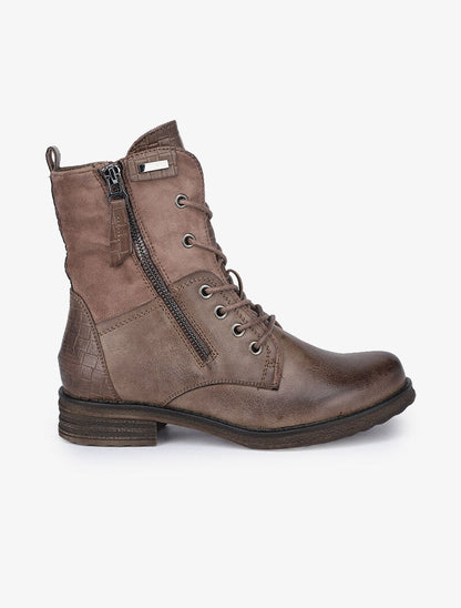 Boots style grunge bi-matière à zip décoratif - Taupe - 2