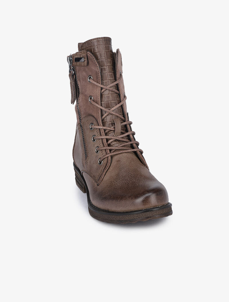 Boots style grunge bi-matière à zip décoratif - Taupe - 3