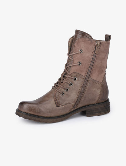 Boots style grunge bi-matière à zip décoratif - Taupe - 4