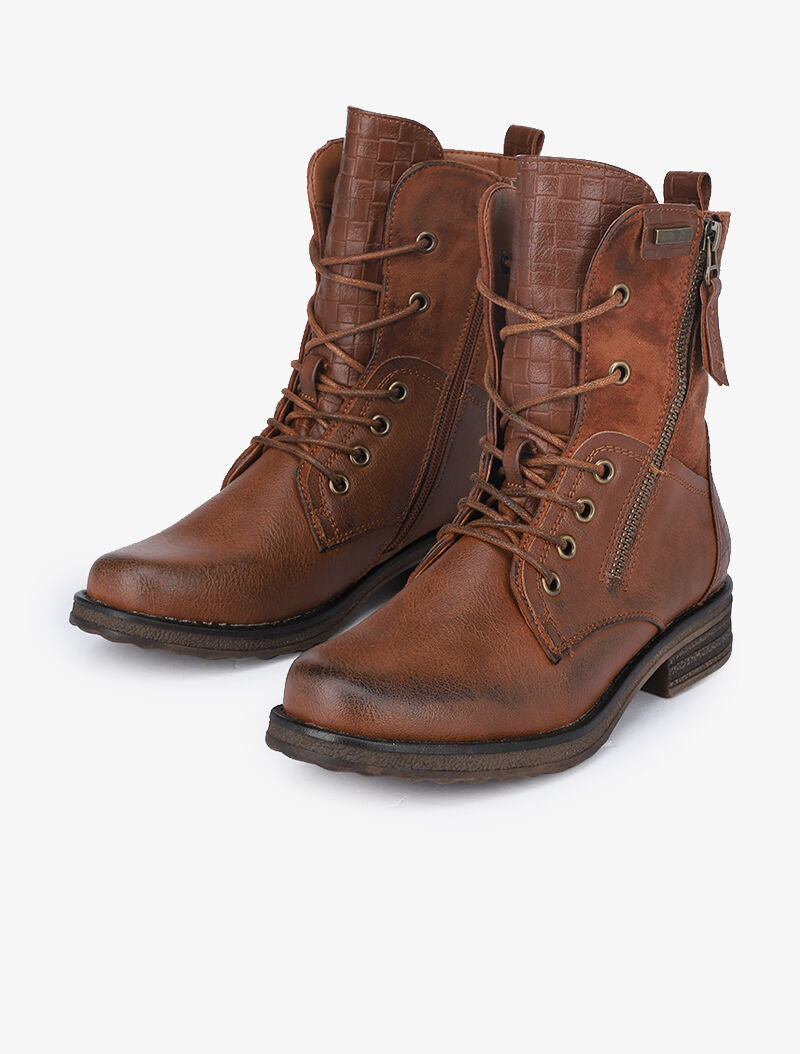 Boots style grunge bi-matière à zip décoratif - Camel - 6