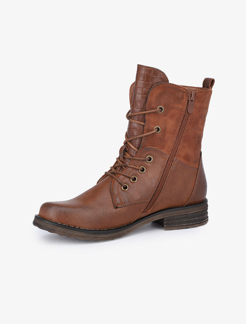 Boots style grunge bi-matière à zip décoratif - Camel - 4