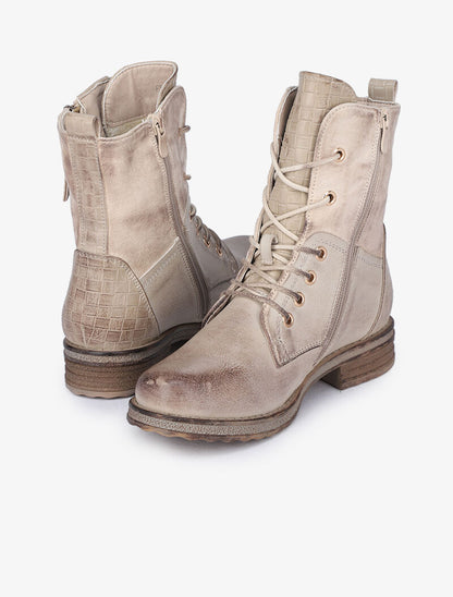 Boots style grunge bi-matière à zip décoratif - Beige - 1
