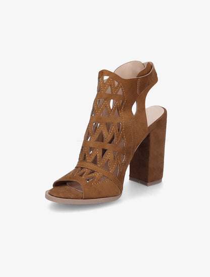 Sandales en suédine à talons ajourées style triangle - Camel - 3