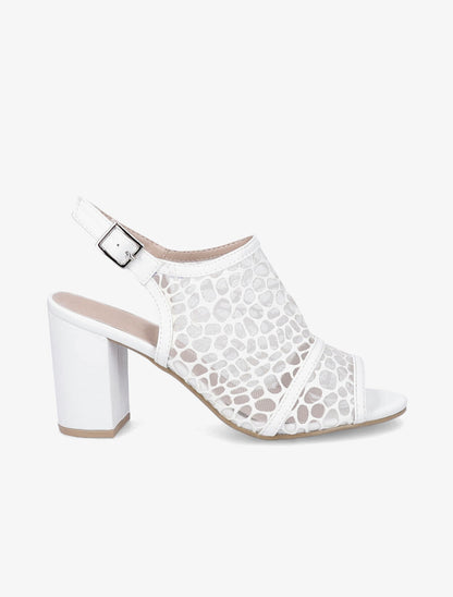 Sandales à talons ganse en tissu et suédine style voronoï - Blanc - 1