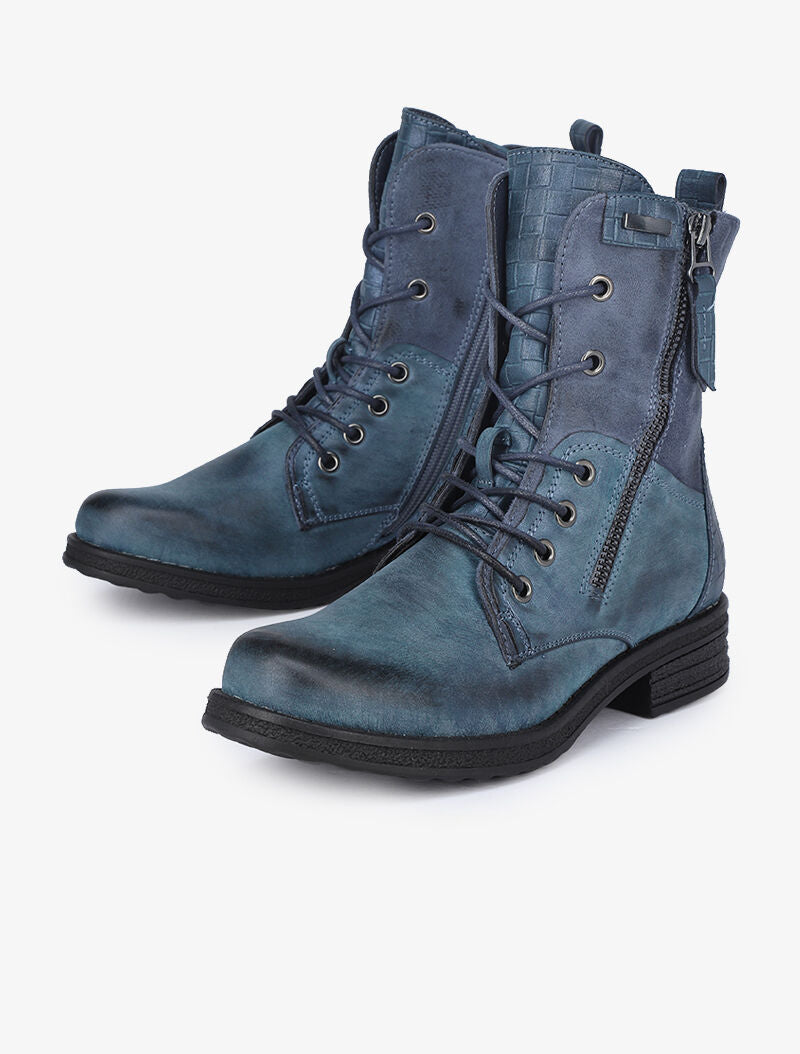 Boots style grunge bi-matière à zip décoratif - Bleu - 4