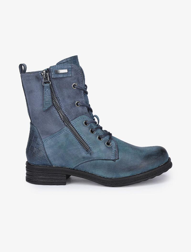 Boots style grunge bi-matière à zip décoratif - Bleu - 1