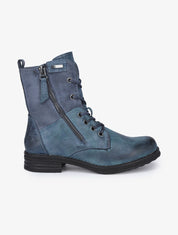 Boots style grunge bi-matière à zip décoratif - Bleu - 1