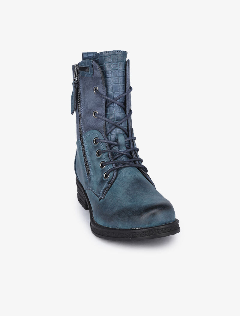 Boots style grunge bi-matière à zip décoratif - Bleu - 2
