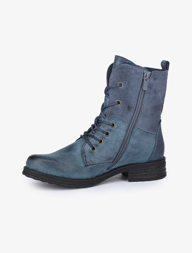 Boots style grunge bi-matière à zip décoratif - Bleu - 3