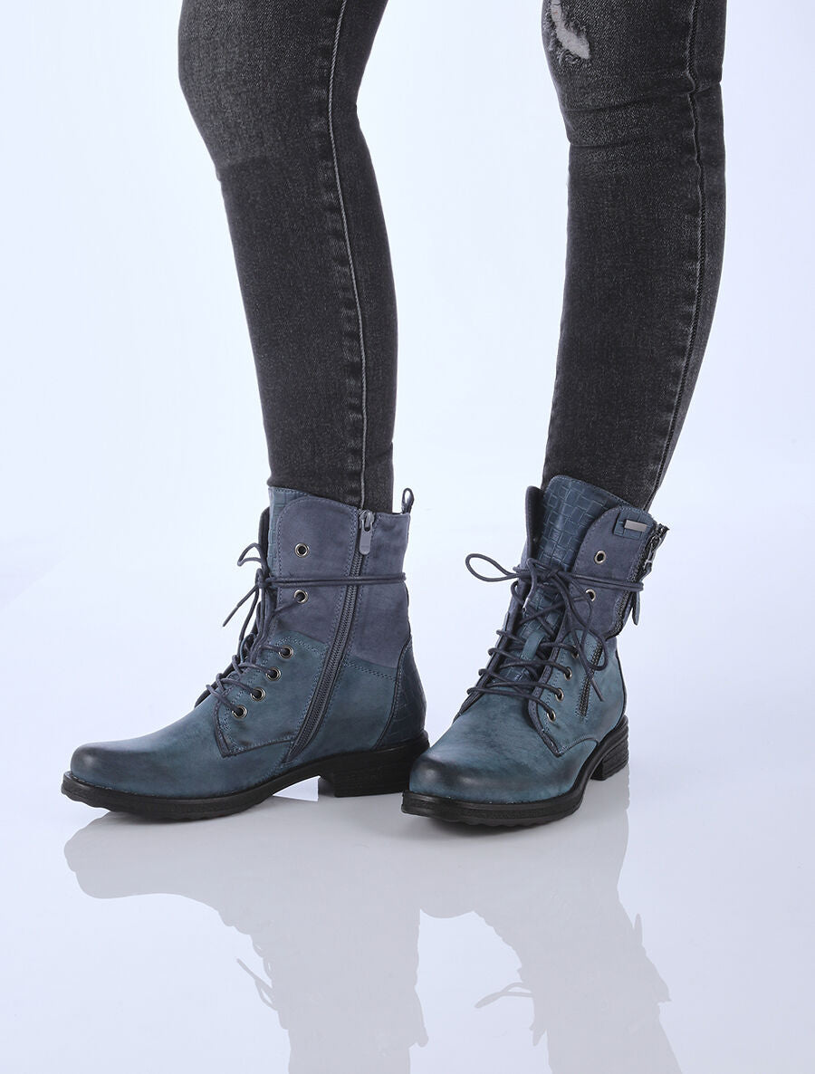 Boots style grunge bi-matière à zip décoratif - Bleu - 6