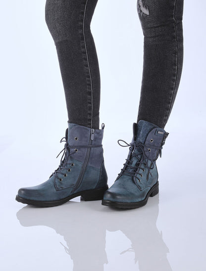 Boots style grunge bi-matière à zip décoratif - Bleu - 6