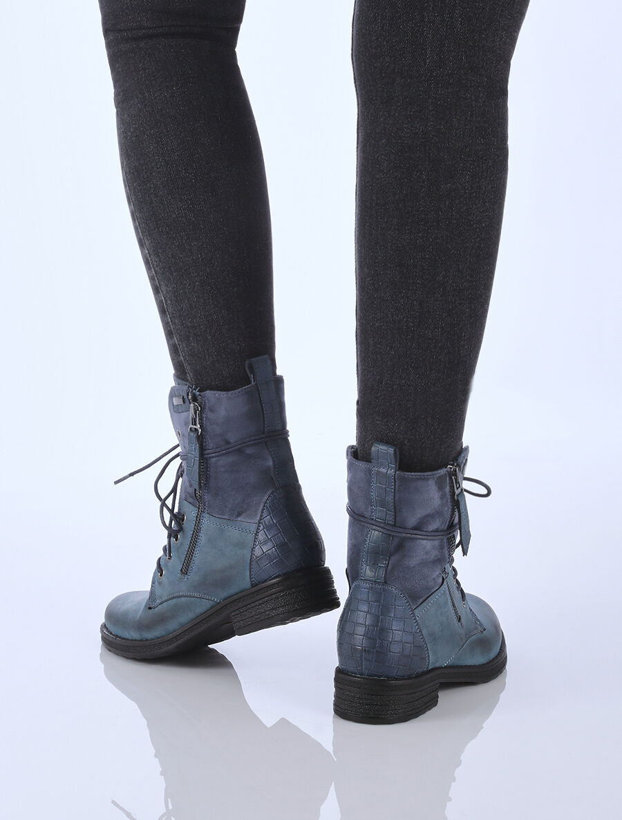 Boots style grunge bi-matière à zip décoratif - Bleu - 5