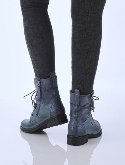 Boots style grunge bi-matière à zip décoratif - Bleu - 5