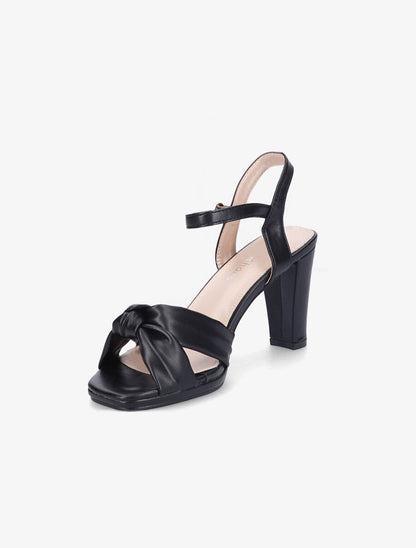 Sandales à talons unies et brides à noeud - Noir - 3