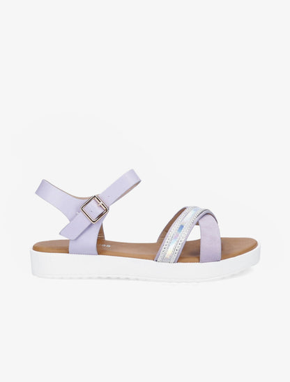 Sandales bi-matière à bride holographique - Lilas - 5
