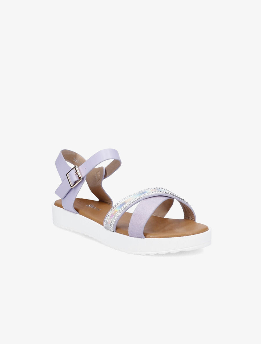Sandales bi-matière à bride holographique - Lilas - 2