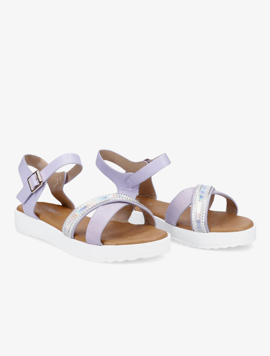Sandales bi-matière à bride holographique - Lilas - 4