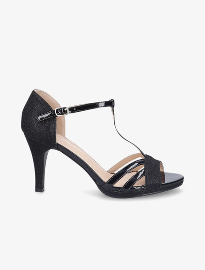 Sandales à talons salomé vernis et pailletées - Noir - 2