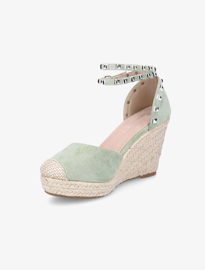 Sandales compensées en suédine - Vert d&