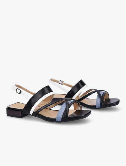 Sandales plates à brides multicolore entrelacées - Noir/bleu - 4