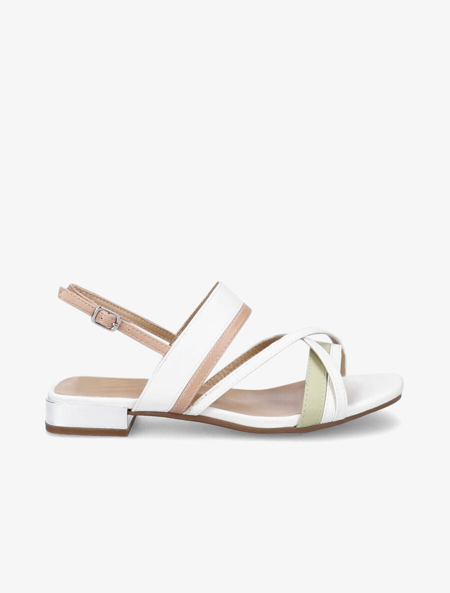 Sandales plates à brides multicolore entrelacées - Blanc/vert - 1