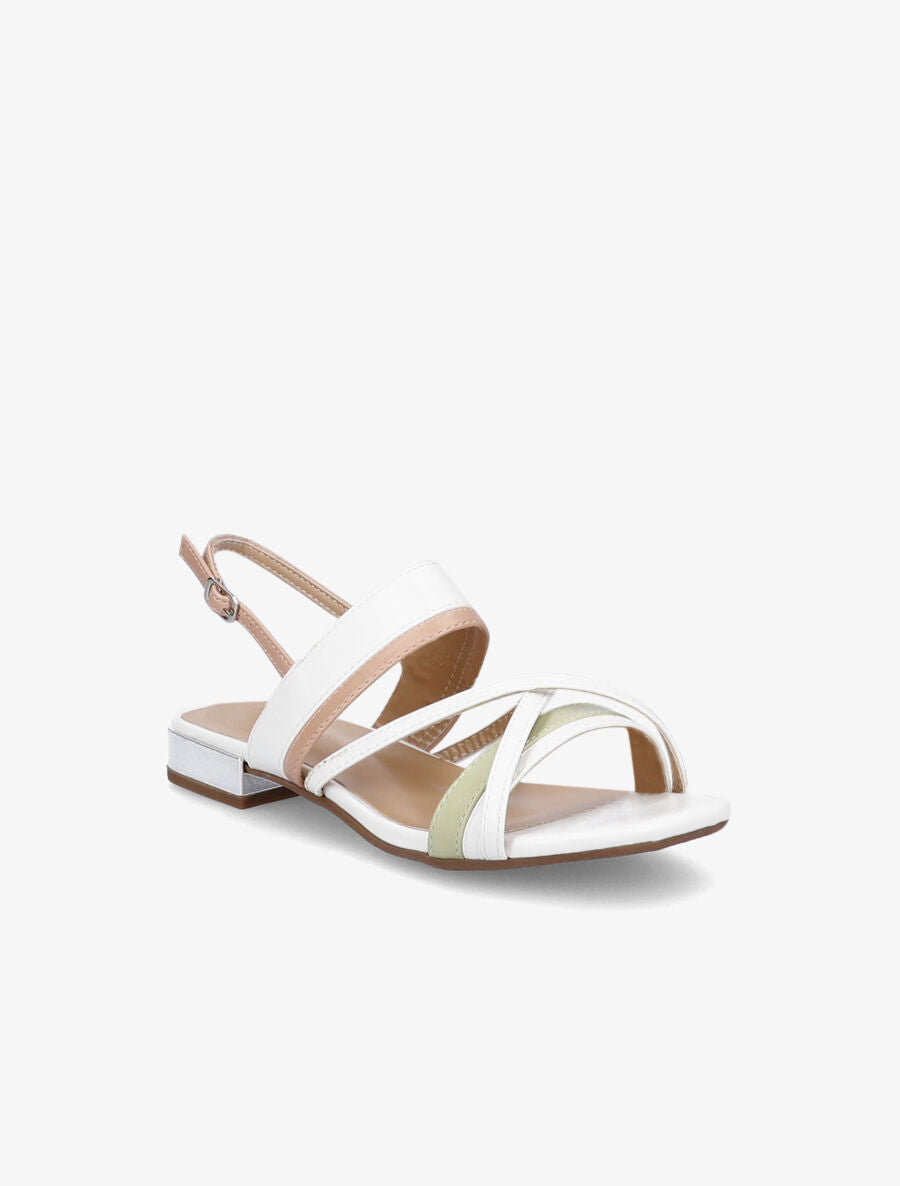 Sandales plates à brides multicolore entrelacées - Blanc/vert - 2
