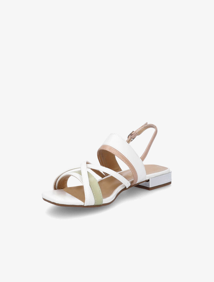 Sandales plates à brides multicolore entrelacées - Blanc/vert - 3