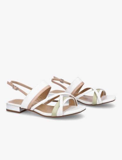 Sandales plates à brides multicolore entrelacées - Blanc/vert - 4