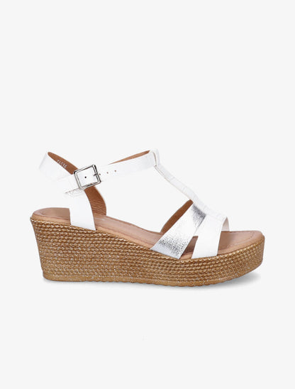 Sandales compensées à bride croco et irisé - Blanc/argent - 1