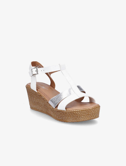 Sandales compensées à bride croco et irisé - Blanc/argent - 2