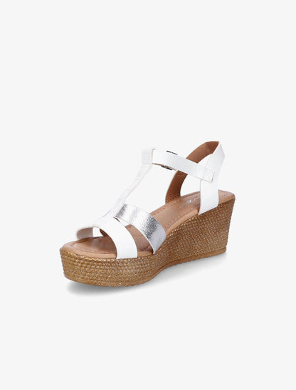 Sandales compensées à bride croco et irisé - Blanc/argent - 3